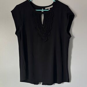 Daniel Rainn Black Sleeveless Blouse with Lace Detail, L